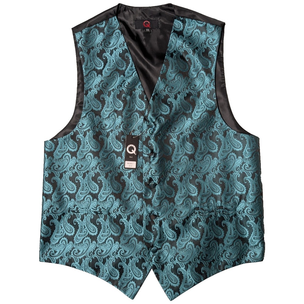 BRAND Q‎ ITALY Paisley Turquoise Waistcoat Dress Vest - Men XS NEW